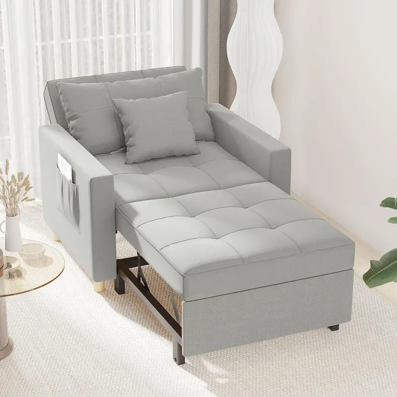 Divano letto futon convertibile 3-in-1, telaio in acciaio, tessuto di lino traspirante, 150 kg