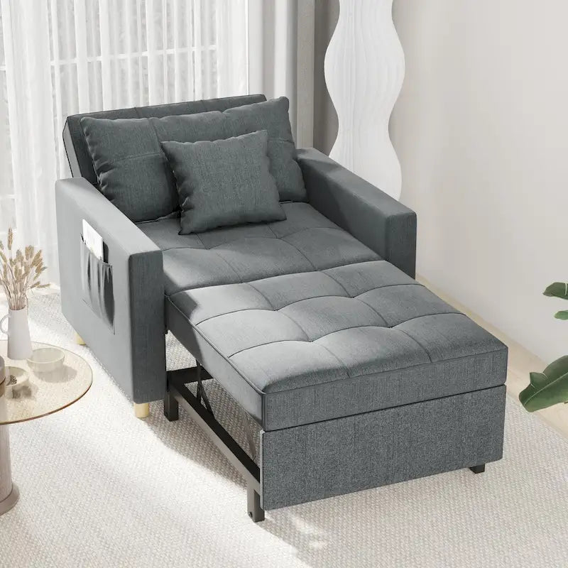 Divano letto futon convertibile 3-in-1, telaio in acciaio, tessuto di lino traspirante, 150 kg