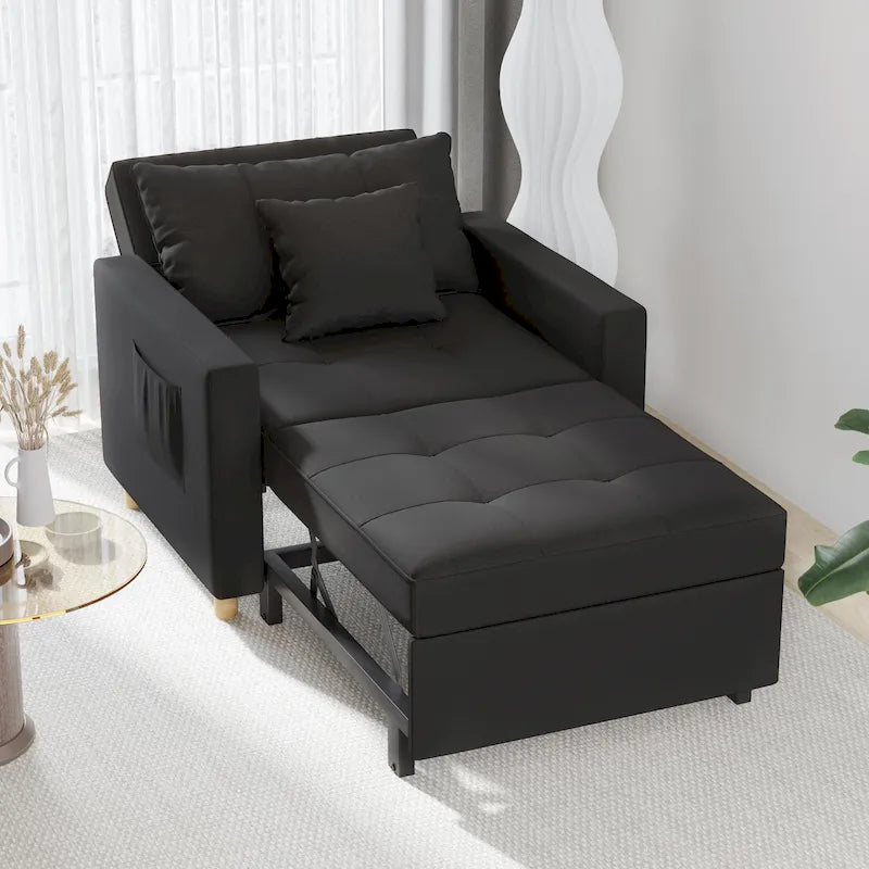 Divano letto futon convertibile 3-in-1, telaio in acciaio, tessuto di lino traspirante, 150 kg