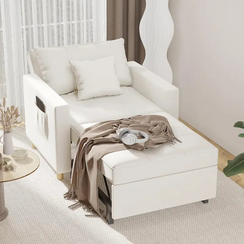 Divano letto futon convertibile 3-in-1, telaio in acciaio, tessuto di lino traspirante, 150 kg