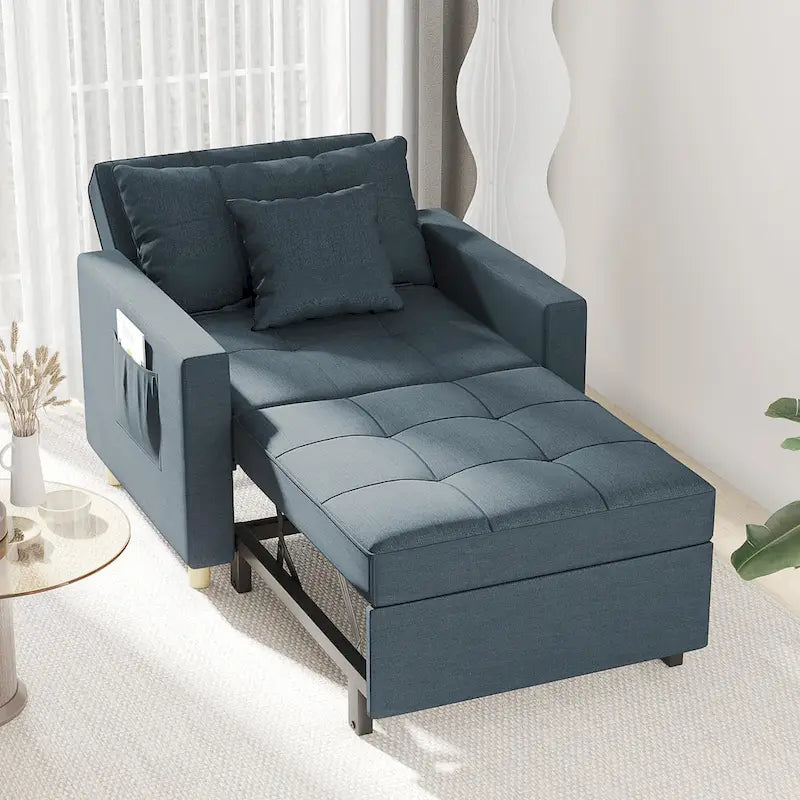 Divano letto futon convertibile 3-in-1, telaio in acciaio, tessuto di lino traspirante, 150 kg