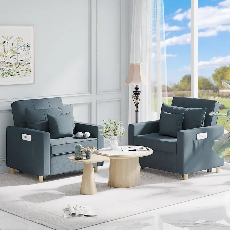 Divano letto futon convertibile 3-in-1, telaio in acciaio, tessuto di lino traspirante, 150 kg