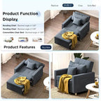 Divano letto futon convertibile 3-in-1, telaio in acciaio, tessuto di lino traspirante, 150 kg