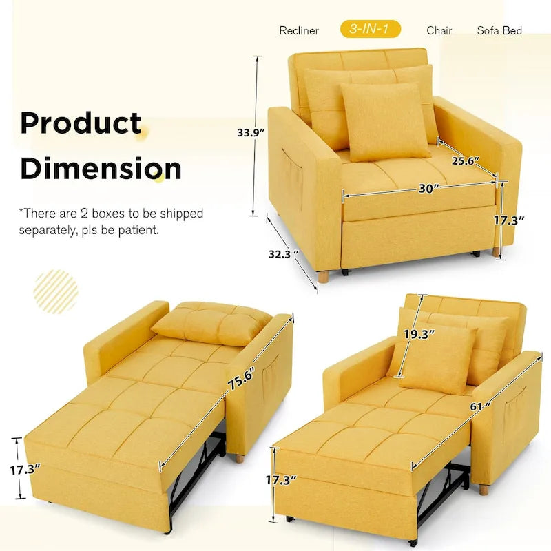Divano letto futon convertibile 3-in-1, telaio in acciaio, tessuto di lino traspirante, 150 kg