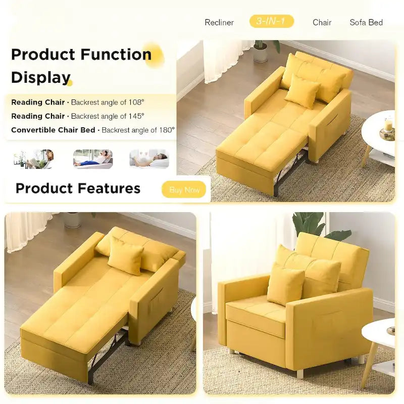 Divano letto futon convertibile 3-in-1, telaio in acciaio, tessuto di lino traspirante, 150 kg