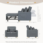 Divano letto futon convertibile 3-in-1, telaio in acciaio, tessuto di lino traspirante, 150 kg