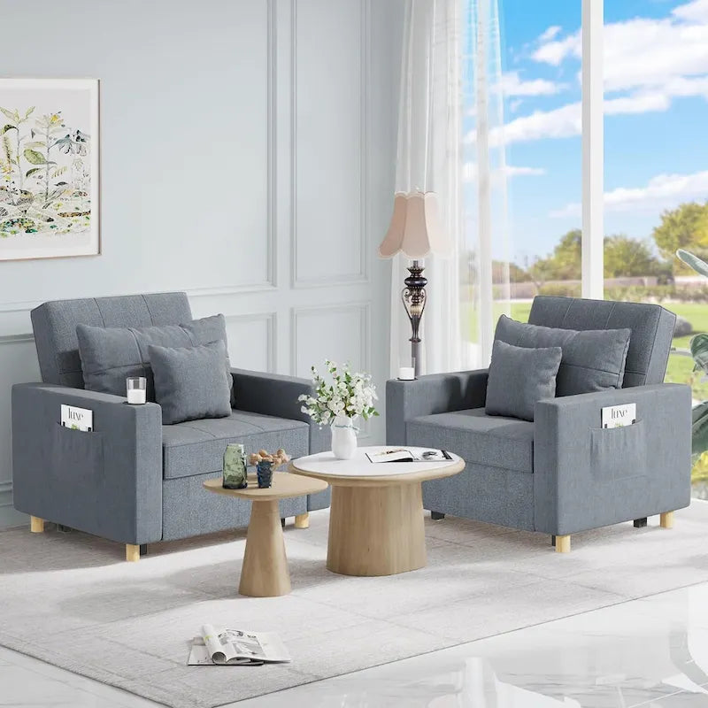 Divano letto futon convertibile 3-in-1, telaio in acciaio, tessuto di lino traspirante, 150 kg