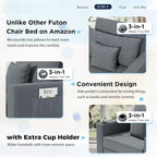Divano letto futon convertibile 3-in-1, telaio in acciaio, tessuto di lino traspirante, 150 kg