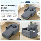Divano letto futon convertibile 3-in-1, telaio in acciaio, tessuto di lino traspirante, 150 kg