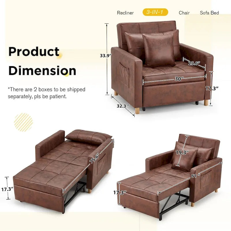 Divano letto futon convertibile 3-in-1, telaio in acciaio, tessuto di lino traspirante, 150 kg