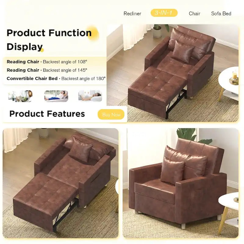 Divano letto futon convertibile 3-in-1, telaio in acciaio, tessuto di lino traspirante, 150 kg