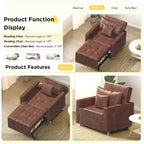 Divano letto futon convertibile 3-in-1, telaio in acciaio, tessuto di lino traspirante, 150 kg