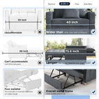 Divano letto futon convertibile 3-in-1, telaio in acciaio, tessuto di lino traspirante, 150 kg