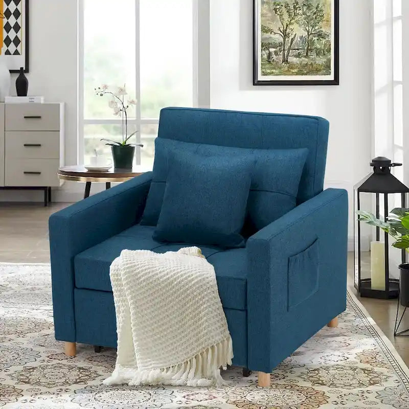 Divano letto futon convertibile 3-in-1, telaio in acciaio, tessuto di lino traspirante, 150 kg