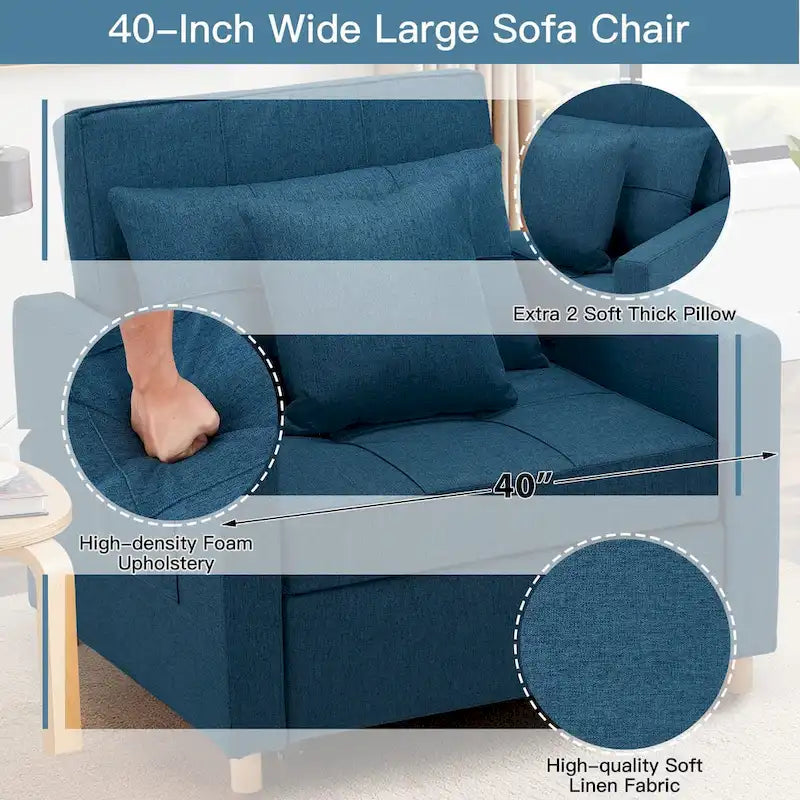 Divano letto futon convertibile 3-in-1, telaio in acciaio, tessuto di lino traspirante, 150 kg