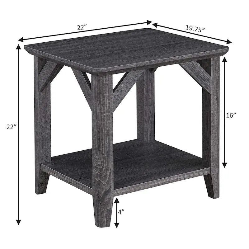 Tavolino rustico a 2 ripiani con mensola, finitura in melaminico effetto legno, 56 cm di larghezza