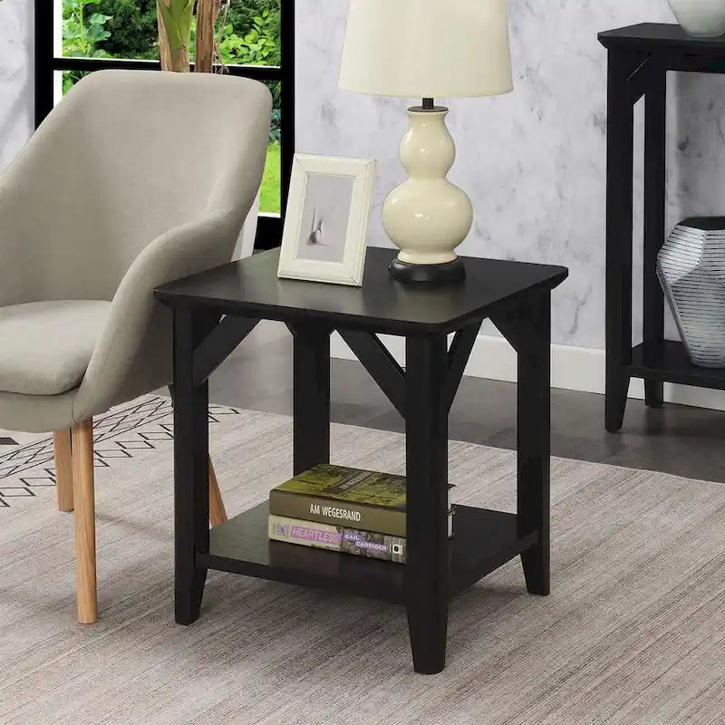 Tavolino rustico a 2 ripiani con mensola, finitura in melaminico effetto legno, 56 cm di larghezza