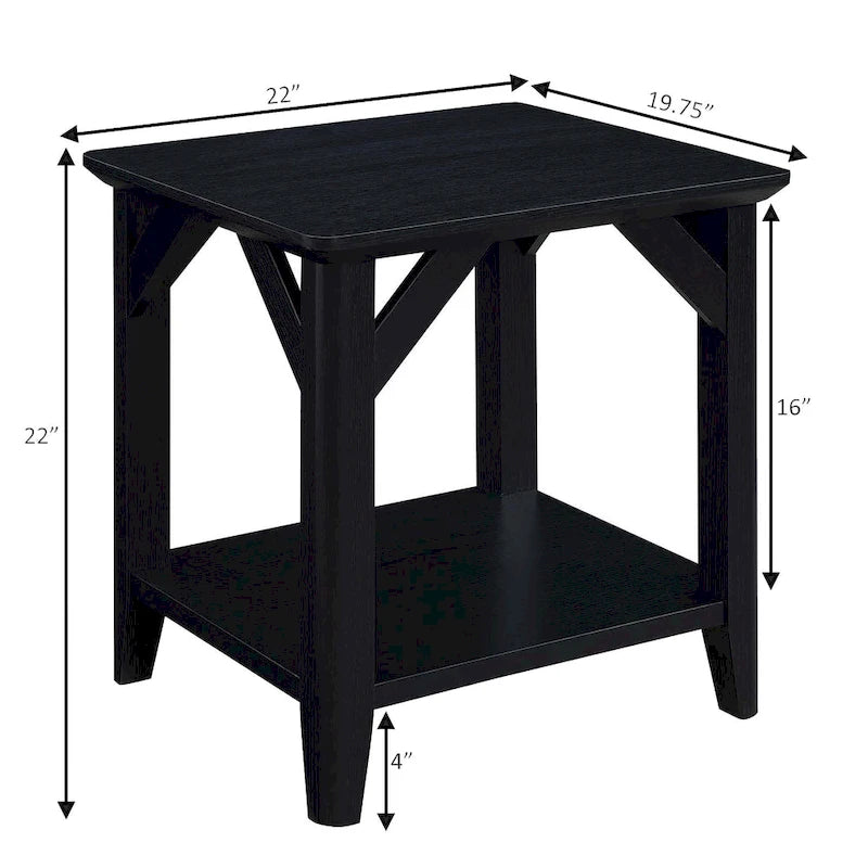 Tavolino rustico a 2 ripiani con mensola, finitura in melaminico effetto legno, 56 cm di larghezza