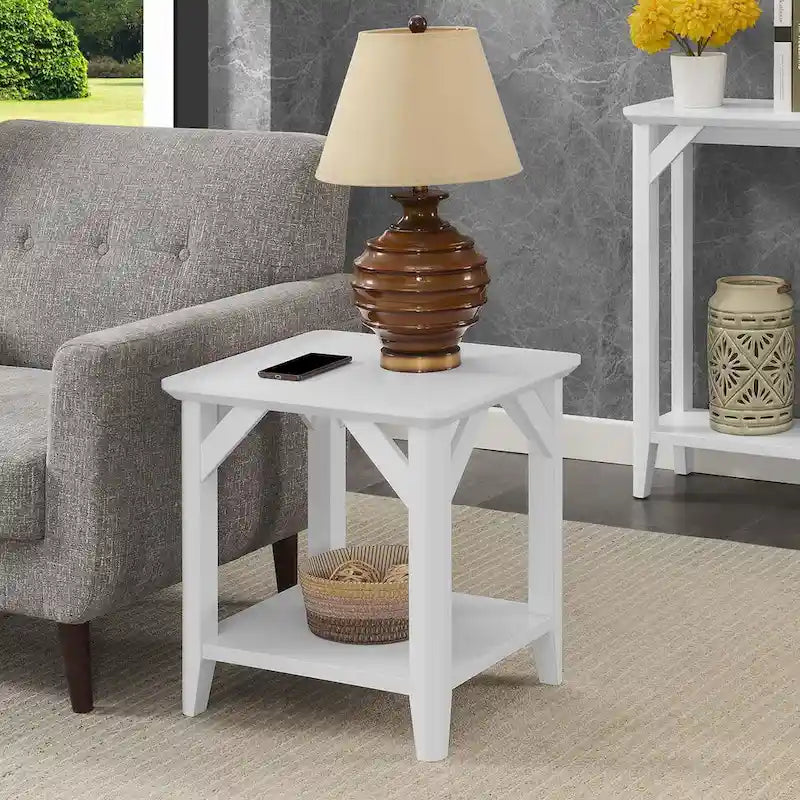 Tavolino rustico a 2 ripiani con mensola, finitura in melaminico effetto legno, 56 cm di larghezza