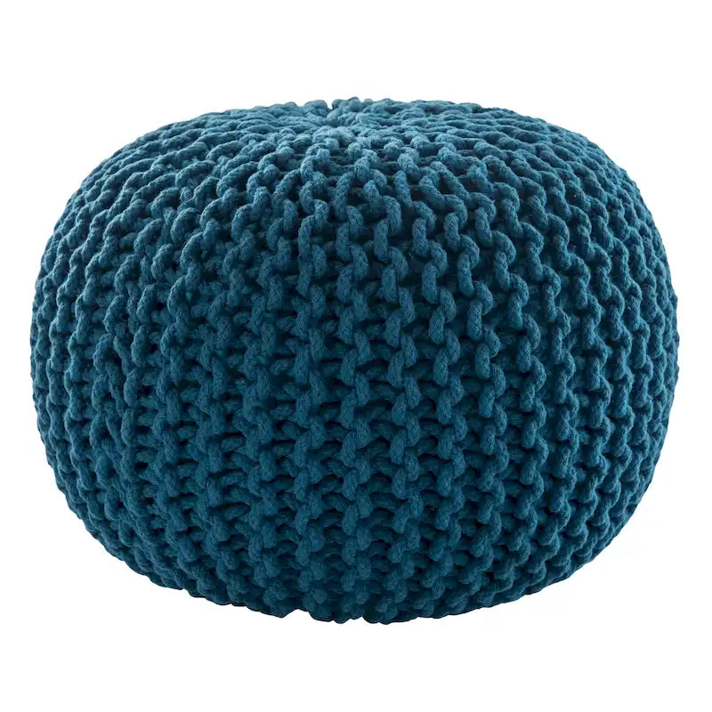 Pouf Rotondo in Cotone Lavorato a Maglia Grossa – Multicolore, Stile Ottomano, 1 Posto