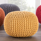 Pouf Rotondo in Cotone Lavorato a Maglia Grossa – Multicolore, Stile Ottomano, 1 Posto