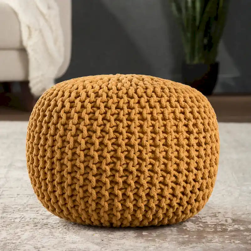 Pouf Rotondo in Cotone Lavorato a Maglia Grossa – Multicolore, Stile Ottomano, 1 Posto