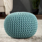 Pouf Rotondo in Cotone Lavorato a Maglia Grossa – Multicolore, Stile Ottomano, 1 Posto
