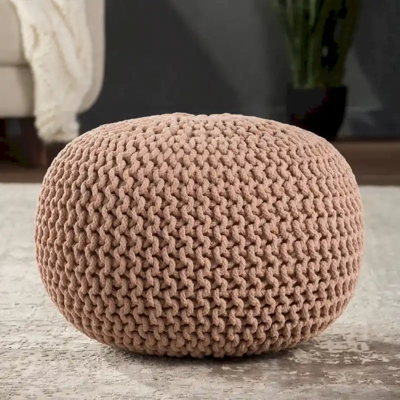 Pouf Rotondo in Cotone Lavorato a Maglia Grossa – Multicolore, Stile Ottomano, 1 Posto