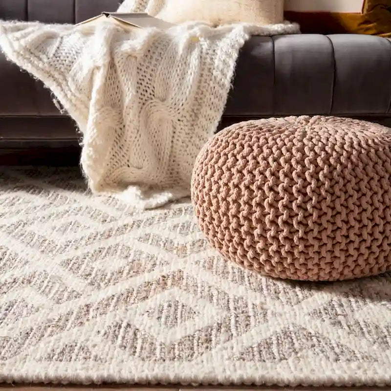 Pouf Rotondo in Cotone Lavorato a Maglia Grossa – Multicolore, Stile Ottomano, 1 Posto