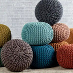 Pouf Rotondo in Cotone Lavorato a Maglia Grossa – Multicolore, Stile Ottomano, 1 Posto