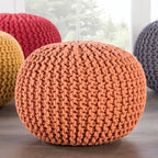 Pouf Rotondo in Cotone Lavorato a Maglia Grossa – Multicolore, Stile Ottomano, 1 Posto