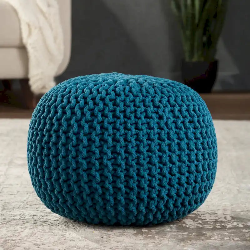 Pouf Rotondo in Cotone Lavorato a Maglia Grossa – Multicolore, Stile Ottomano, 1 Posto