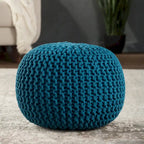 Pouf Rotondo in Cotone Lavorato a Maglia Grossa – Multicolore, Stile Ottomano, 1 Posto