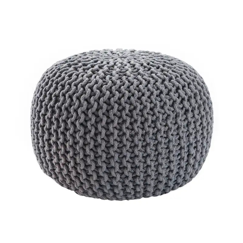 Pouf Rotondo in Cotone Lavorato a Maglia Grossa – Multicolore, Stile Ottomano, 1 Posto
