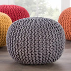 Pouf Rotondo in Cotone Lavorato a Maglia Grossa – Multicolore, Stile Ottomano, 1 Posto