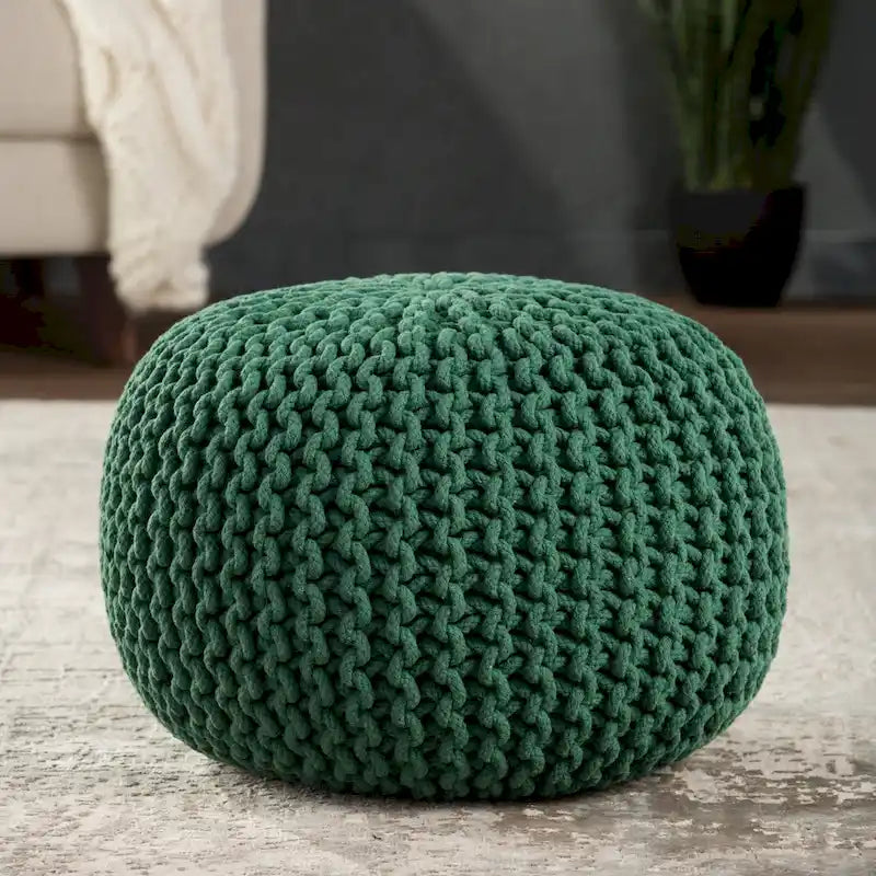Pouf Rotondo in Cotone Lavorato a Maglia Grossa – Multicolore, Stile Ottomano, 1 Posto