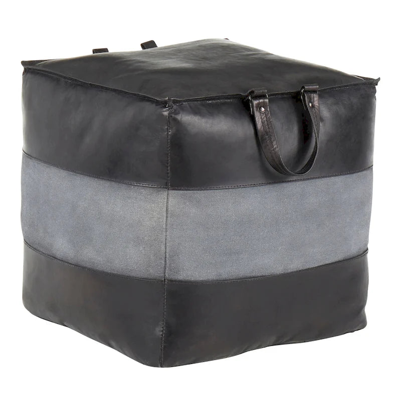 Pouf ottomano quadrato marrone/cuoio, pelle e tela, 1 posto