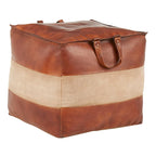 Pouf ottomano quadrato marrone/cuoio, pelle e tela, 1 posto