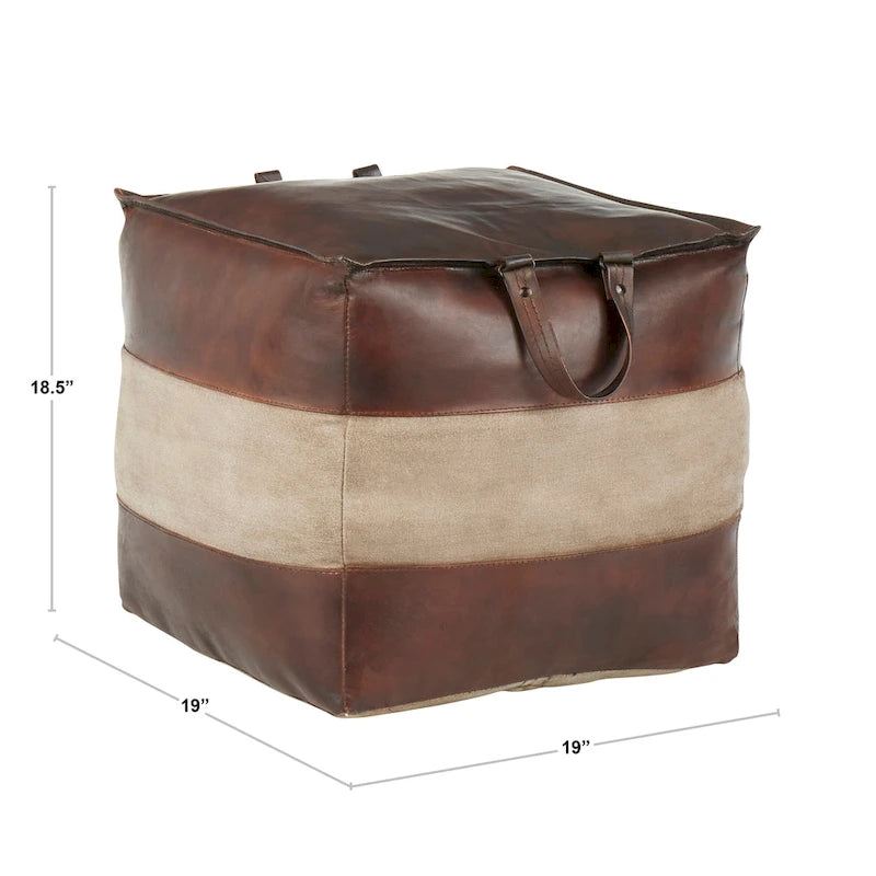 Pouf ottomano quadrato marrone/cuoio, pelle e tela, 1 posto
