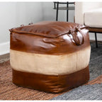 Pouf ottomano quadrato marrone/cuoio, pelle e tela, 1 posto