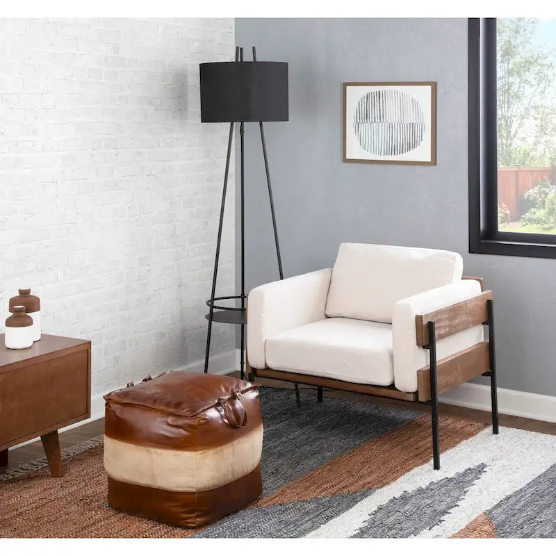 Pouf ottomano quadrato marrone/cuoio, pelle e tela, 1 posto