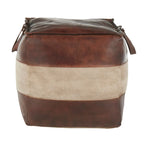 Pouf ottomano quadrato marrone/cuoio, pelle e tela, 1 posto