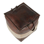 Pouf ottomano quadrato marrone/cuoio, pelle e tela, 1 posto
