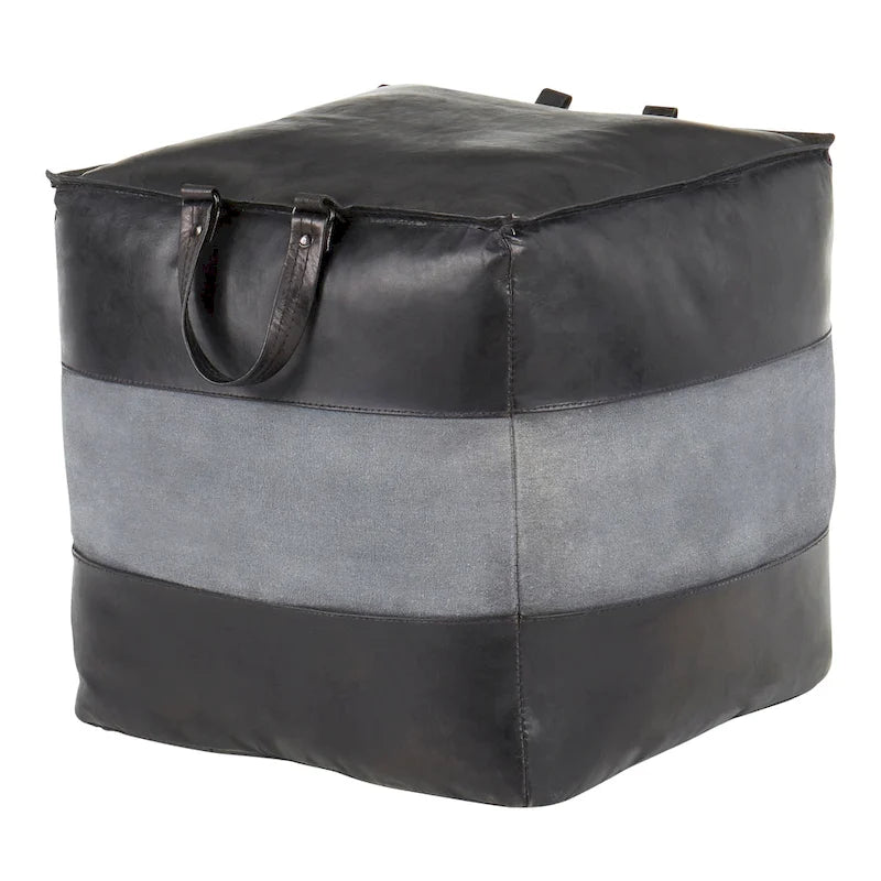 Pouf ottomano quadrato marrone/cuoio, pelle e tela, 1 posto
