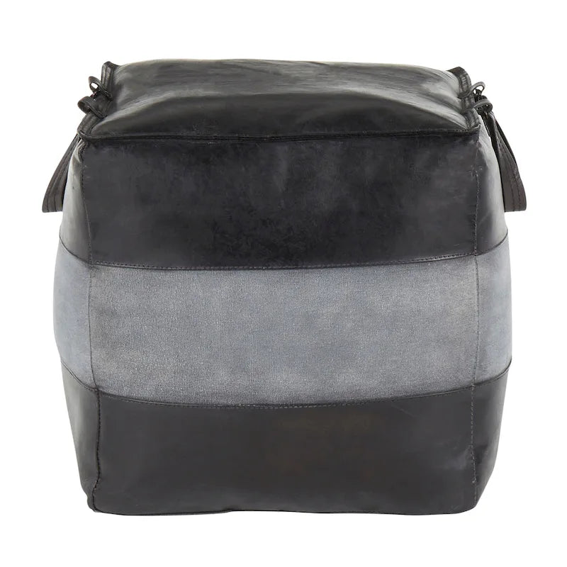 Pouf ottomano quadrato marrone/cuoio, pelle e tela, 1 posto