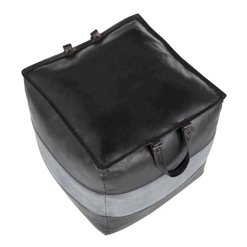 Pouf ottomano quadrato marrone/cuoio, pelle e tela, 1 posto