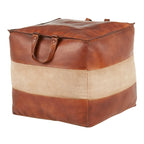 Pouf ottomano quadrato marrone/cuoio, pelle e tela, 1 posto