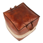 Pouf ottomano quadrato marrone/cuoio, pelle e tela, 1 posto