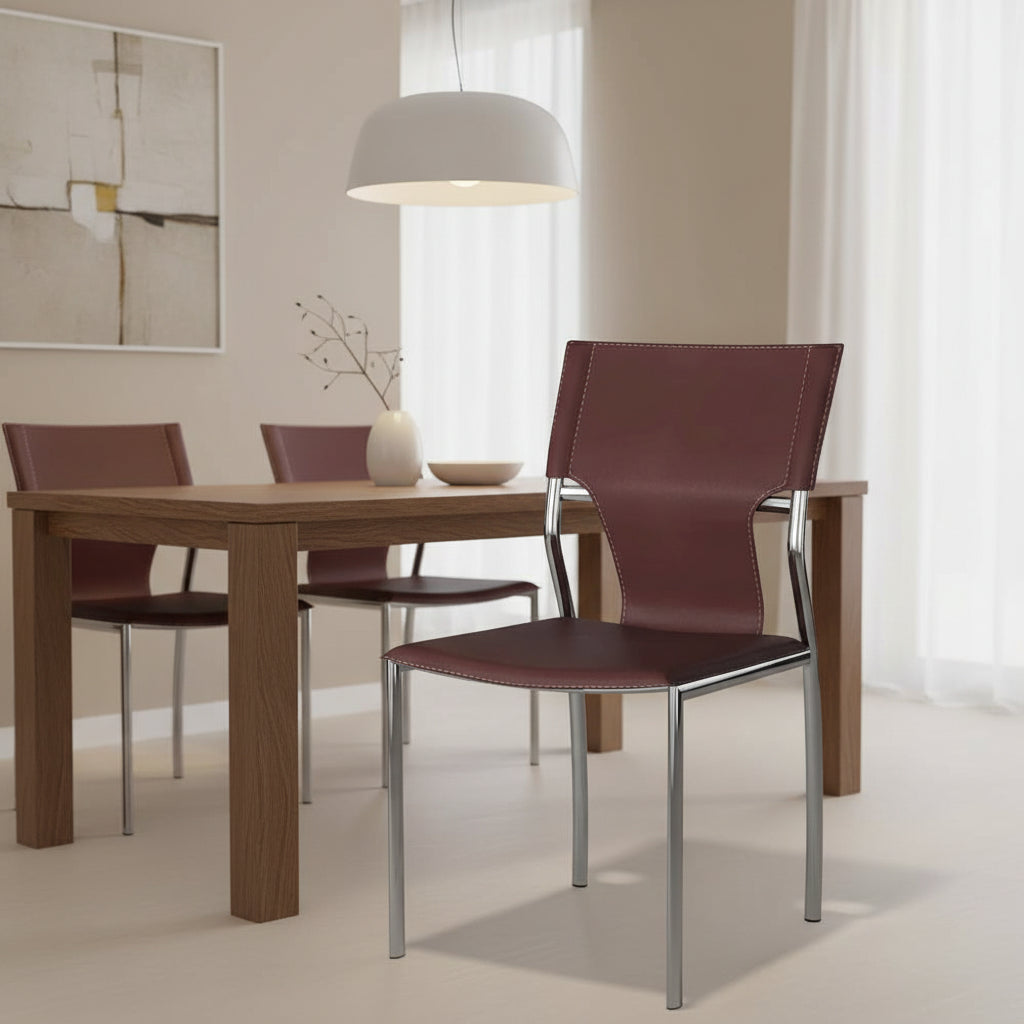 Dining Leather with Protective Coating Chair, Chrome Legs, Set of 4