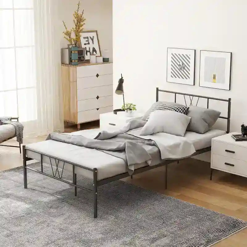 Struttura letto in metallo nero con testiera e pediera curve, singolo/una piazza e mezza/matrimoniale/king size, 1-2 persone